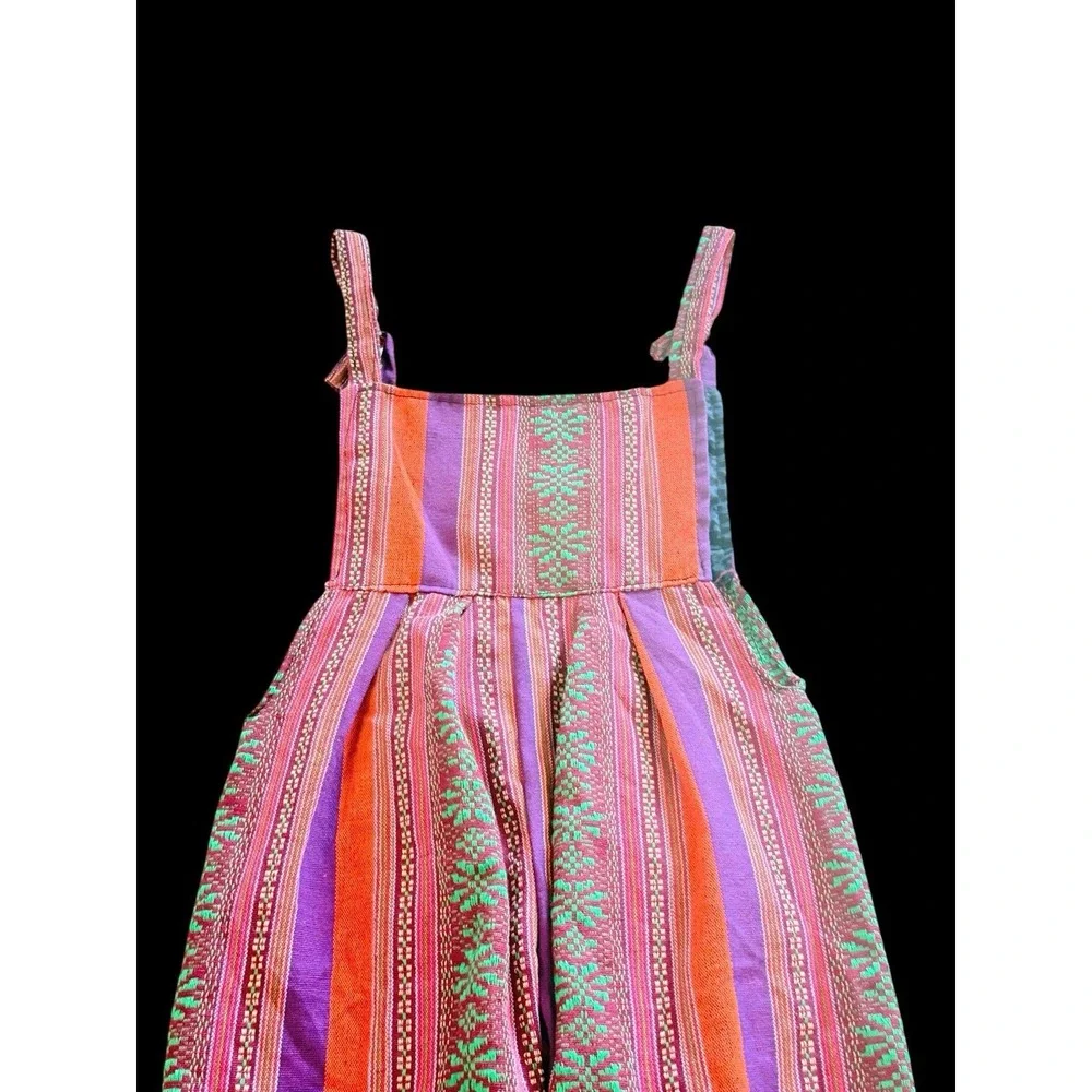 Guatemalan Handwoven Toddler Sz 3 Multicolor Overhauls Jumpsuit Boho Festival